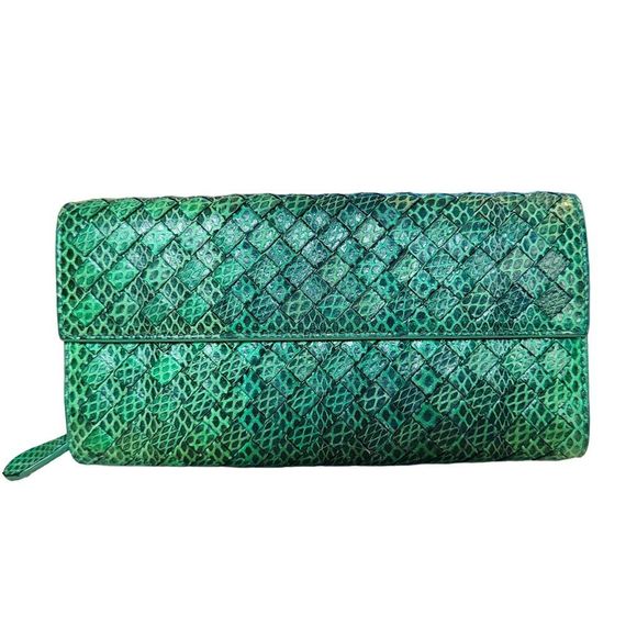 Bottega Veneta Handbags - Bottega Veneta Ayers Snakeskin Leather Wallet